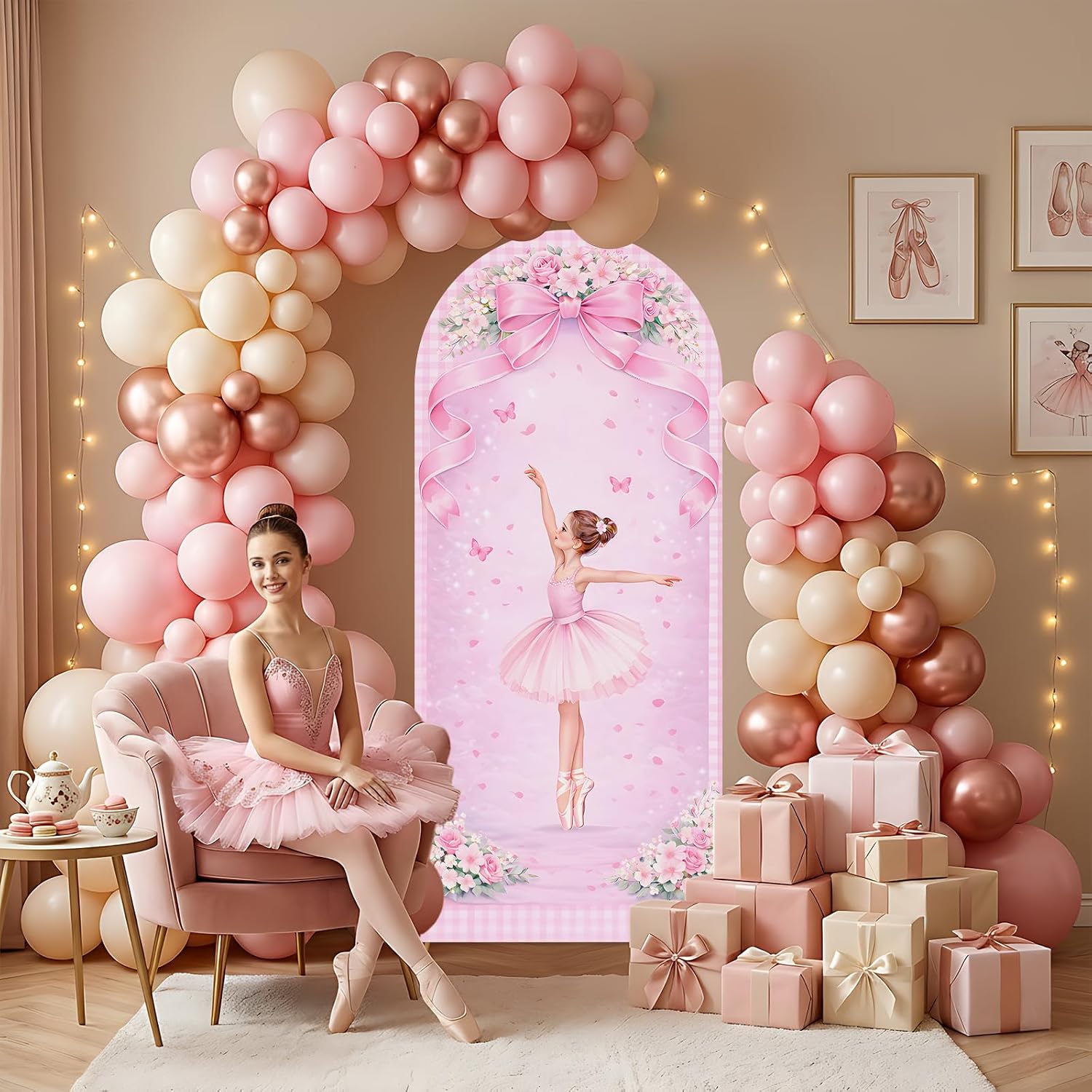 Dessert Table Backdrop - Özel 2 Taraflı Balerin Kemerli Fon