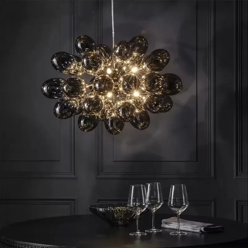 Led Balloon Light - Kabarcık Avize Gri Cam Sarkıt Oturma